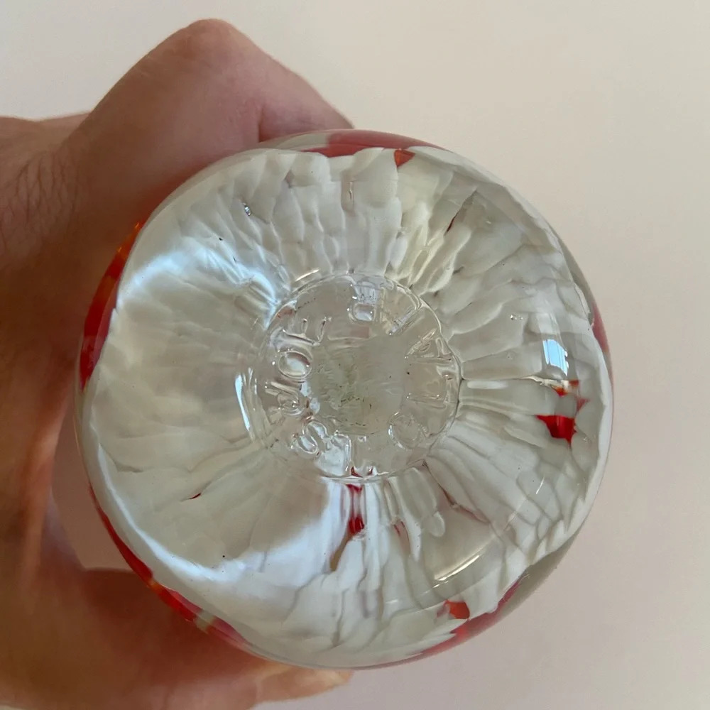 Vintage Joe St. Clair Paperweight Round Globe Decor Flowers Floral Orange Glass - Picture 4 of 5